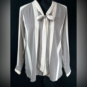 LOFT Monochrome Striped Oversized Pullover Blouse with Bow Accent | Size XS  NWT